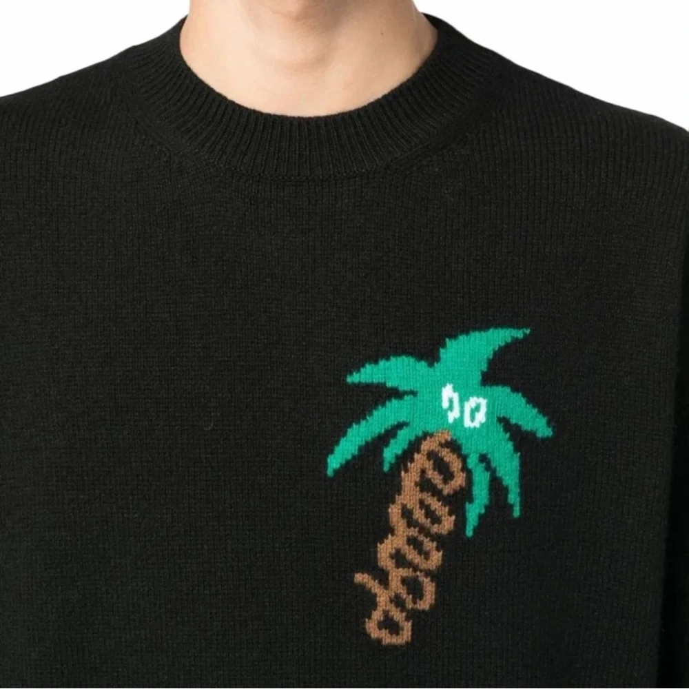 Palm Angels Black Palm Tree Chenille Patch Knit Sweater Sz XL Excellent (Unisex)